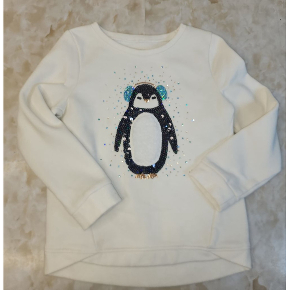 Girls Sonoma Penguin Sequin Sweatshirt White/Black Size 5 - Picture 1 of 3